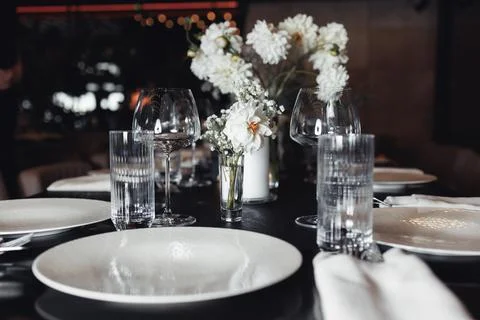 Elegant table set for fine dining Foto stock