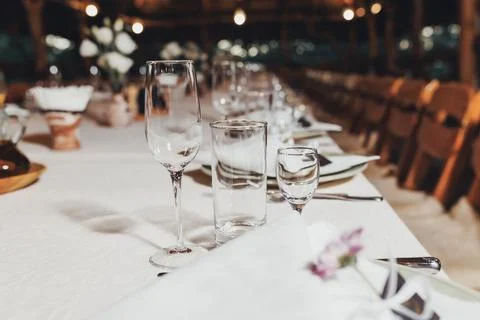 Elegant table set for fine dining or celebration Stock Photos