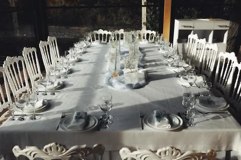 Elegant table set for formal dining Foto stock