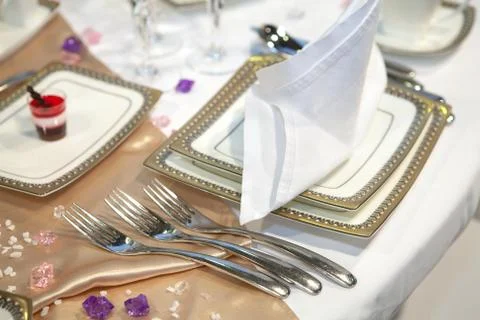 Elegant table set for a wedding dinner Stock Photos