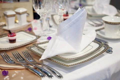 Elegant table set for a wedding dinner Stock Photos