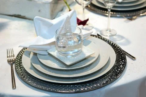 Elegant table set for a wedding dinner Stock Photos