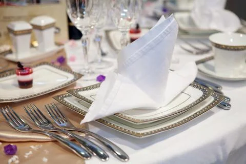 Elegant table set for a wedding dinner Stock Photos
