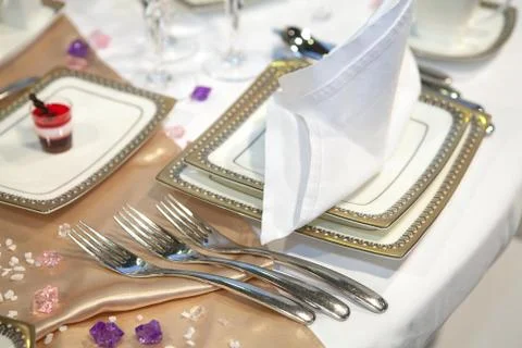 Elegant table set for a wedding dinner Stock Photos