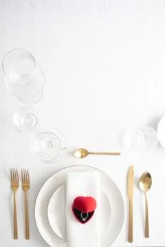 Elegant Table setting  with ed box with engagement ring.Saint valentines day  Stock Photos
