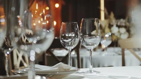 An Elegant Table Setting Featuring Exquisite Wine Glasses at a Special Event Stock Footage 306295003