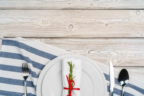 Elegant table setting with festive decor on wooden background Stock Photos