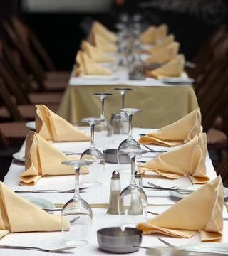 Elegant Table Setting in Fine Dining Restaurant Stock Photos