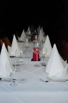 Elegant table setting in a fine dining restaurant Stock Photos