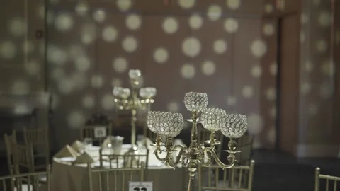 An elegant table setting with golden candelabra centerpiece Stock Footage 305293044