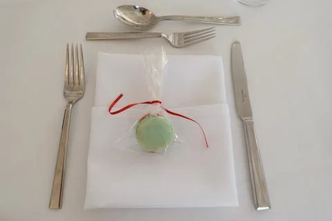Elegant table setting with green macaron Stock Photos