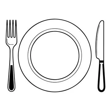 Elegant table setting with plate knife and fork illustration art Stock Illustration