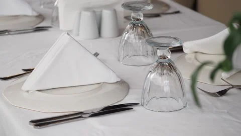 Elegant table setting prepared for fine dining experience Stock Footage 313856100