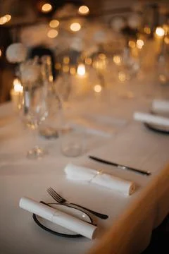 Elegant Table Setting with Rolled Napkins Stock Photos