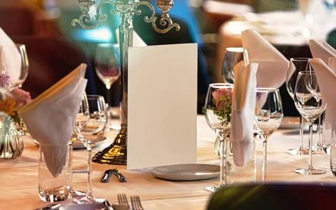 Elegant table setting with silverware, glassware and candelabra for fine di.. Stock Photos