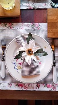 Elegant table setting with sunflower Stock Photos