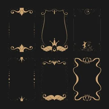 Elegant Tarot card frames with celestial elements. Tarot card border template Illustrazione stock