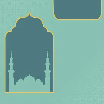 Elegant teal background featuring a mosque silhouette within a decorative a.. Stock Illustration