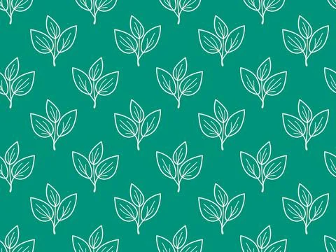 Elegant teal background with a repeating pattern of stylized white leaves. .. Illustrazione stock