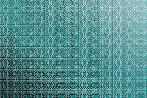 Elegant teal gradient background featuring a complex white 3D Islamic geome.. イラスト素材