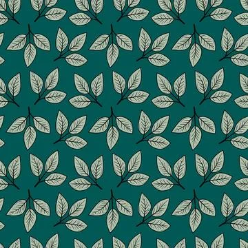 Elegant teal green leaf pattern. Perfect for textile design, wallpaper, or .. Stock Illustration