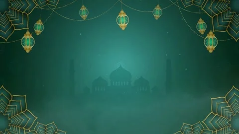 Elegant Teal Islamic Background with Lanterns and Clouds Stock Footage 336013579