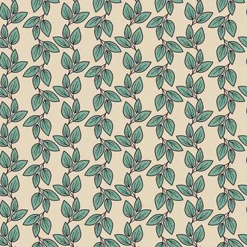 Elegant teal leaf pattern on a beige background.  Perfect for textile design, Stock Illustration
