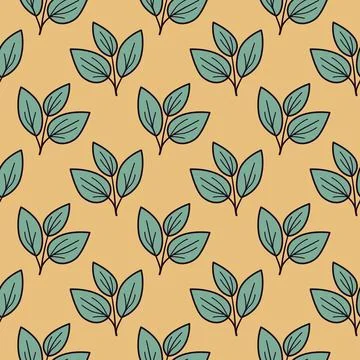 Elegant teal leaf pattern on a warm beige background.  Perfect for textile de 스톡 일러스트