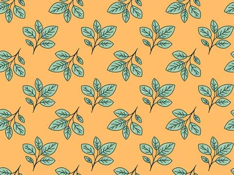 Elegant teal leaf pattern on a warm orange background.  Perfect for textile.. Stock Illustration