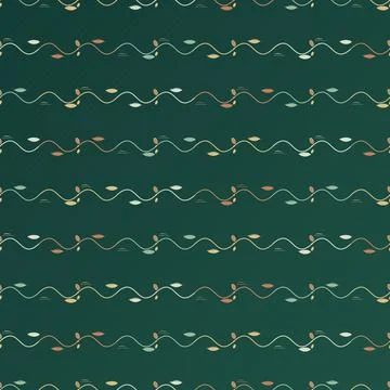 Elegant teal wave pattern with delicate floral and leaf accents for modern .. Stock Illustration