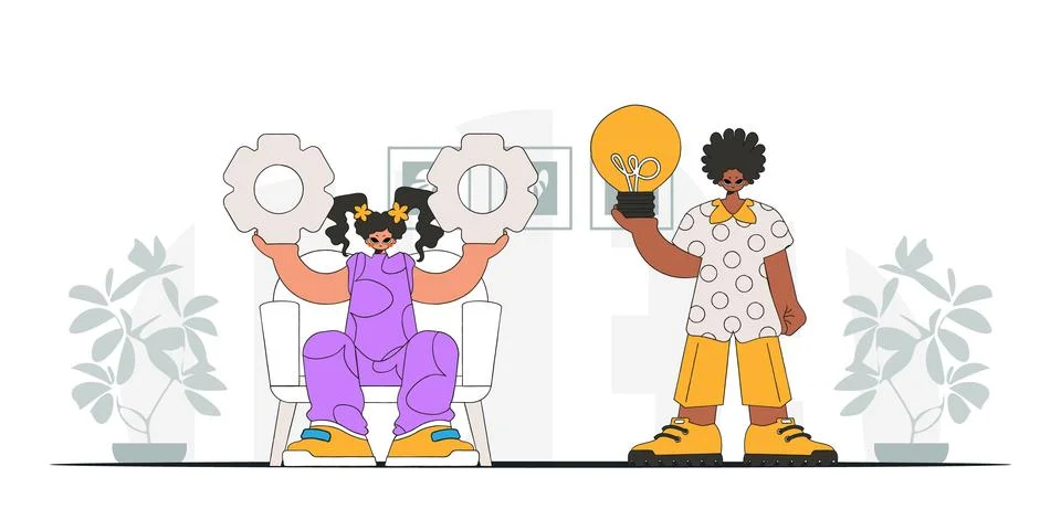 An elegant team solves problems and generates ideas. Light bulb and gears i.. 스톡 일러스트