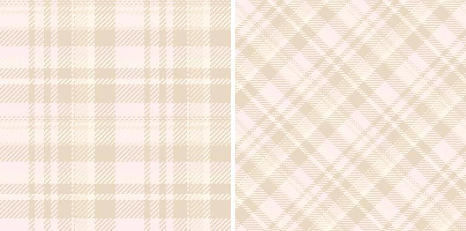 Elegant textile background featuring two seamless plaid patterns. Soft, neutr Stock Illustration