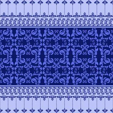 Elegant Thai Pattern in Blue and Purple Floral Motif Stock Illustration