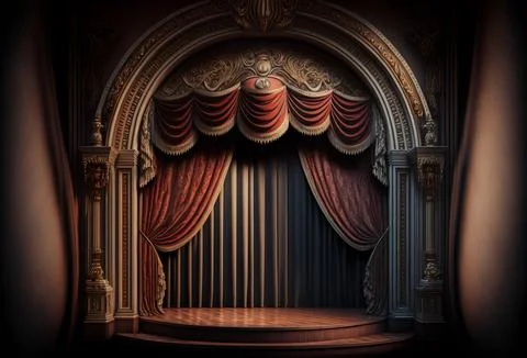 Elegant theatre stage curtain background. Generative ai Stock Illustration