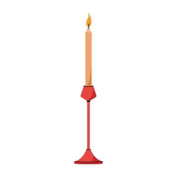 Elegant thin taper candle in a red candlestick holder isolated vector illustr Stock Illustration