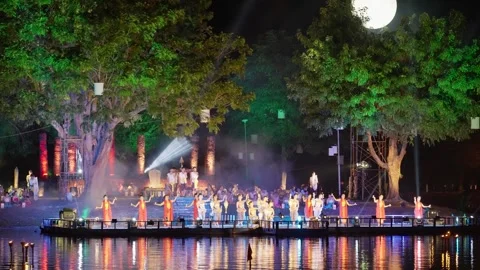 Elegant Traditional Thai Dance Performance during the Loy Krathong Festival Stock Footage 319335149