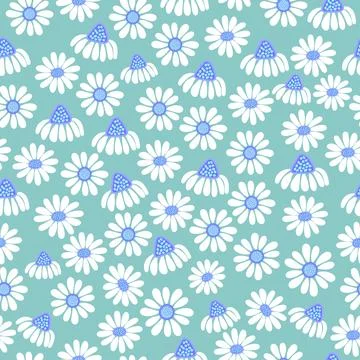 Elegant trendy vector seamless pattern design of hand drawn common daisy flowers Illustrazione stock