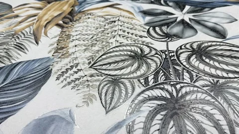 Elegant Tropical Leaf Pattern Wallpaper with Metallic Texture Stock Footage 331120181