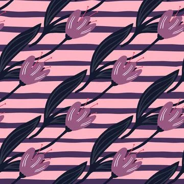 Elegant tulip seamless pattern on stripe background. Stock Illustration
