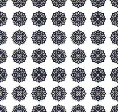 Elegant Turkish Seamless Pattern with Blue and Gold Geometric Star Ornament.. Illustrazione stock