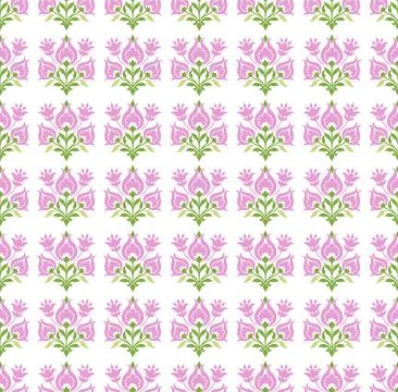 Elegant Turkish Seamless Pattern with Pink Tulip Floral Motifs and Green Le.. Illustrazione stock