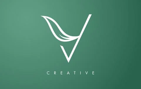 Elegant V letter Leaf Logo Design with Outline Monogram Style Flat and Minima Stock Illustration