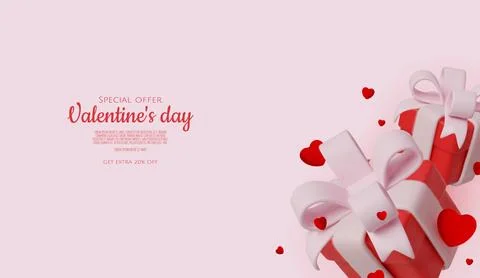 Elegant Valentine s present boxes decorated with pink bows and surrounded by red Stock Illustration
