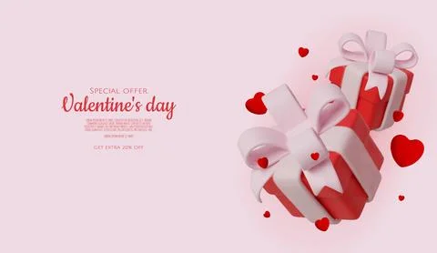 Elegant Valentine s present boxes decorated with pink bows and surrounded by red Stock Illustration