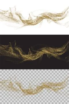 Elegant vector gold glitter floating waves isolated on white, black, and Stock Illustration