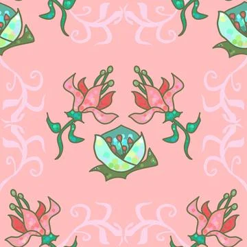 Elegant Vector Repeat Floral Pattern In Pink And Green 스톡 일러스트