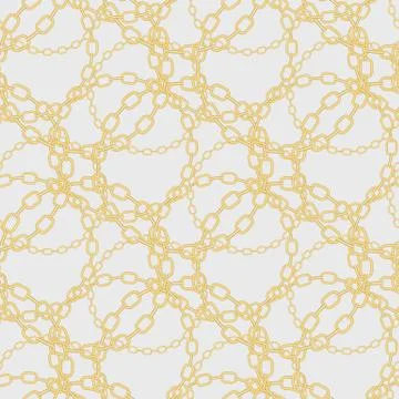 Elegant vector seamless pattern with beautiful realistic golden chains on a w Stock Illustration
