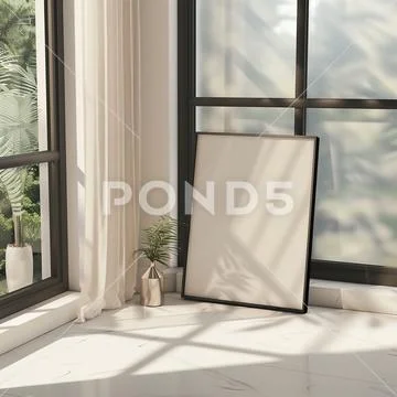 Elegant Vertical 5x7 Ratio Frame Mockup, Window View, Photoshop, Smart Object PSD Template
