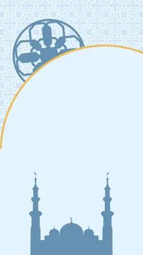 Elegant vertical background featuring a blue mosque silhouette, Islamic geo.. Stock Illustration
