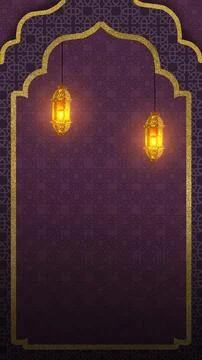 Elegant vertical background featuring glowing golden lanterns, a glittery a.. Illustrazione stock